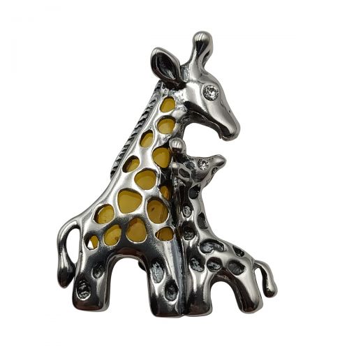 Broszka żyrafa srebro z bursztynem